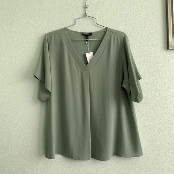 EILEEN FISHER petite medium / small Sea green Silk blouse short sleeve top NWT - Picture 2 of 8